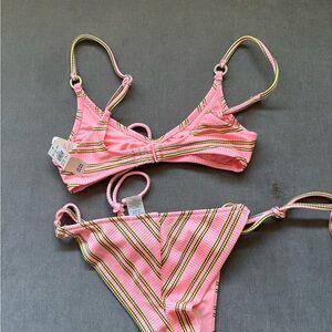 Aerie Pink and Yellow Striped Bikini Bottom